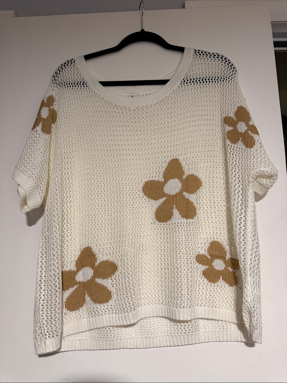 Cream Floral Open-Knit Short Sleeve Top - Brand
